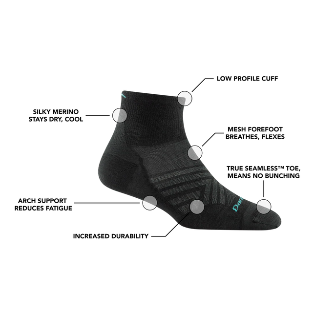 Darn Tough | Run Socke 1/4 Lightweight Cushion | Männer | Schwarz