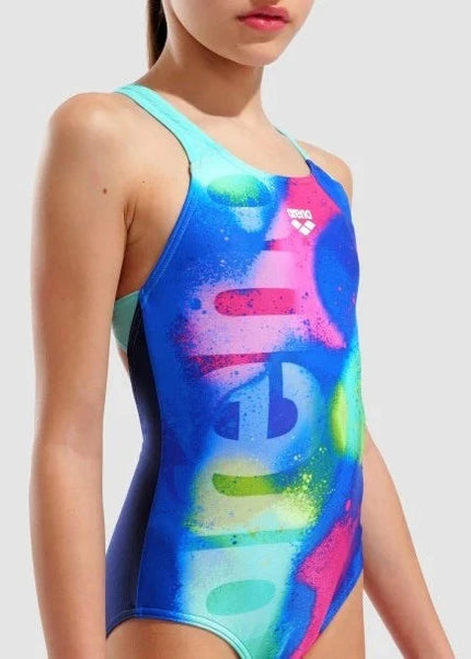 Arena | Girl's Swimsuit | Spray Paint | Kids | Navy / Water