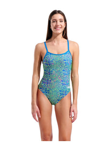 Arena | Snakeskin Swimsuit | Challenge Back | Blue / Cosmo