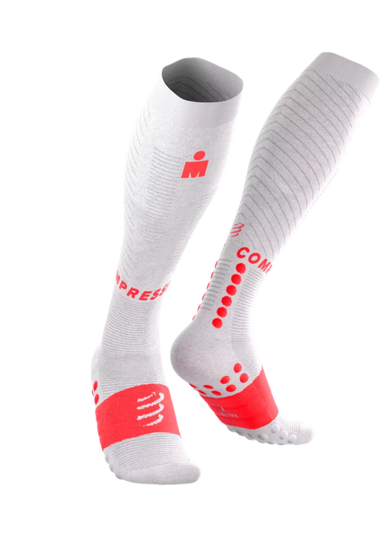 Compressport | Full Socks Recovery 2.0 | IRONMAN 2026 | White / Neon Red