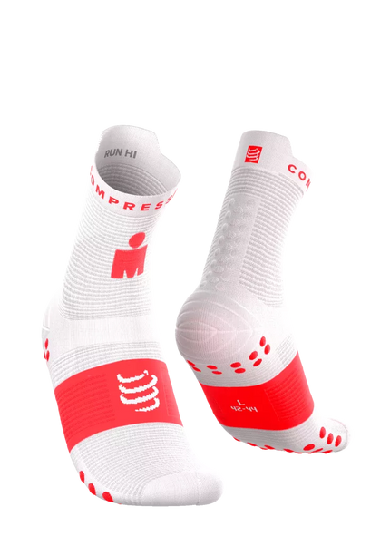 Compressport | Pro Racing Socks V4 | Run High | IRONMAN 2026 | White / Neon Red