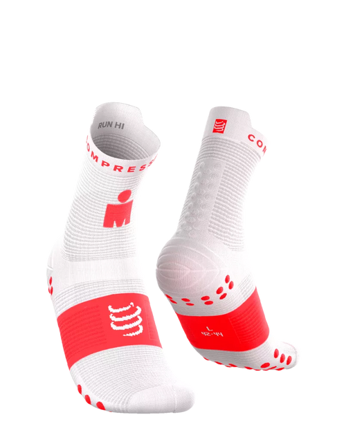 Compressport | Pro Racing Socks V4 | Run High | IRONMAN 2026 | White / Neon Red