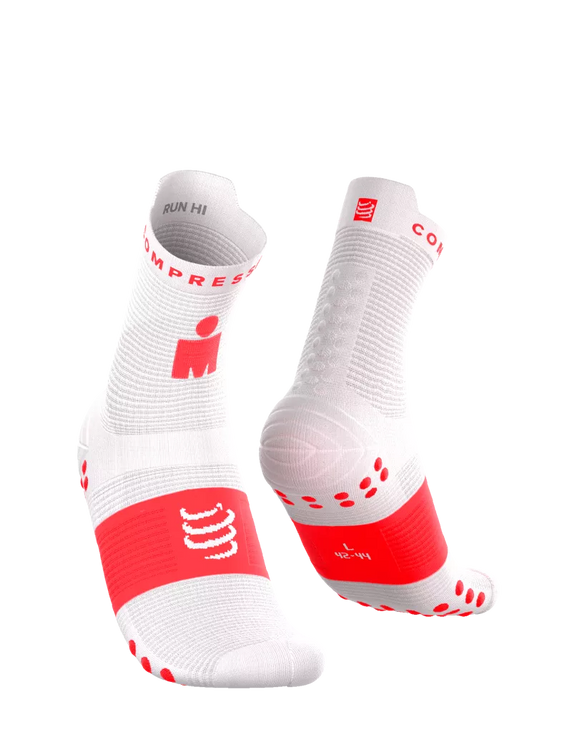 Compressport | Pro Racing Socks V4 | Run High | IRONMAN 2026 | White / Neon Red