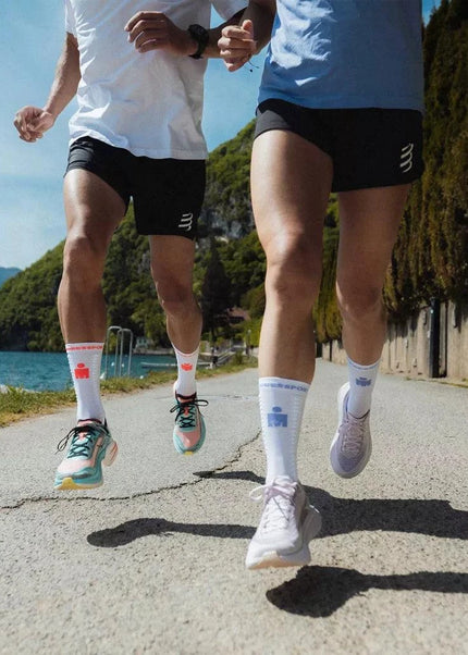 Compressport | Pro Racing Socks V4 | Run High | IRONMAN 2026 | White / Neon Red