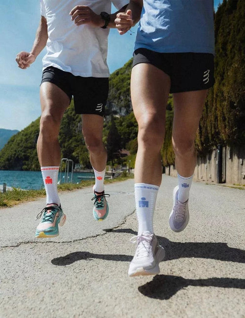 Compressport | Pro Racing Socks V4 | Run High | IRONMAN 2026 | White / Neon Red
