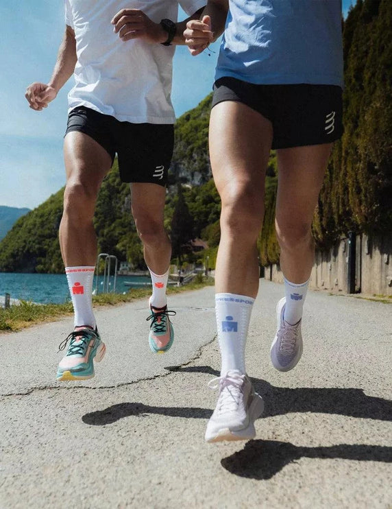 Compressport | Pro Racing Socks V4 | Run High | IRONMAN 2026 | White / Neon Red