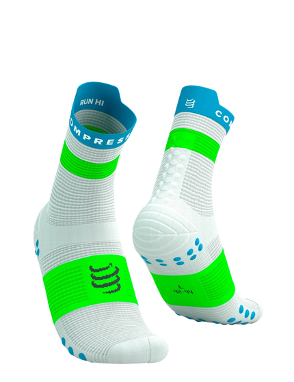Compressport | Pro Racing Socks V4 | Run High | White / Blue / Green