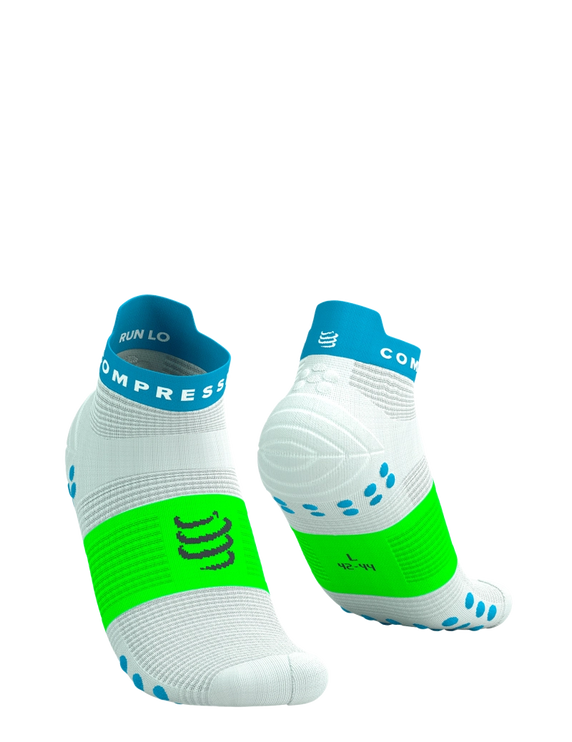 Compressport | Pro Racing Socks V4 | Run Low | White / Blue / Green