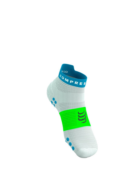 Compressport | Pro Racing Socks V4 | Run Low | White / Blue / Green