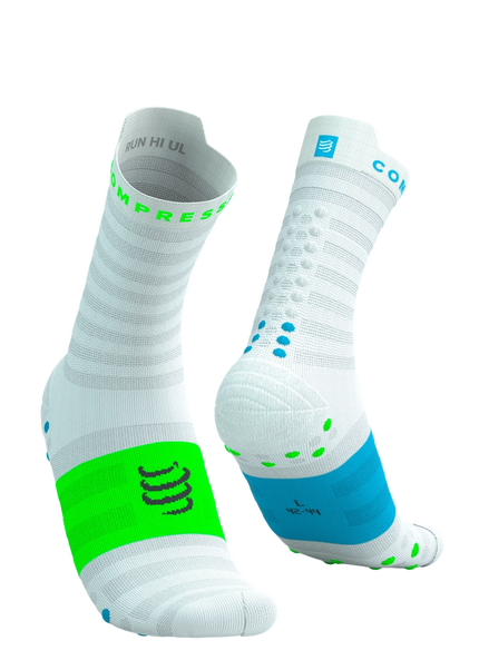 Compressport | Pro Racing Socks V4 | Ultralight | Run High | White / Blue / Green