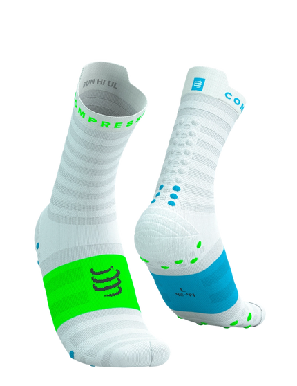 Compressport | Pro Racing Socks V4 | Ultralight | Run High | White / Blue / Green