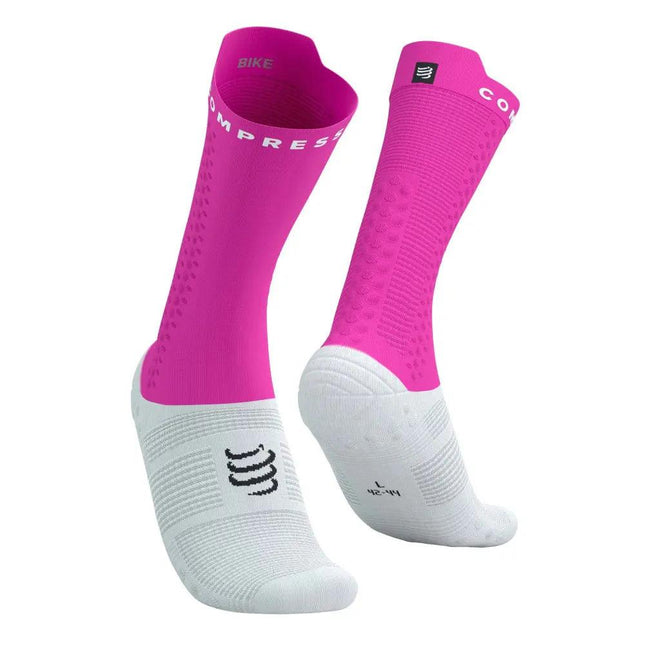 Compressport | Pro Racing Socks V4 | Bike | White / Neon Pink Compressport