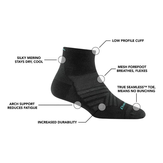 Darn Tough | Run Sock 1/4 Lightweight | Dames | Black