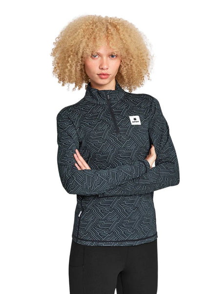 Saysky | Reflective Pace 1/2 Zip Long Sleeve | Dames | Black AOP