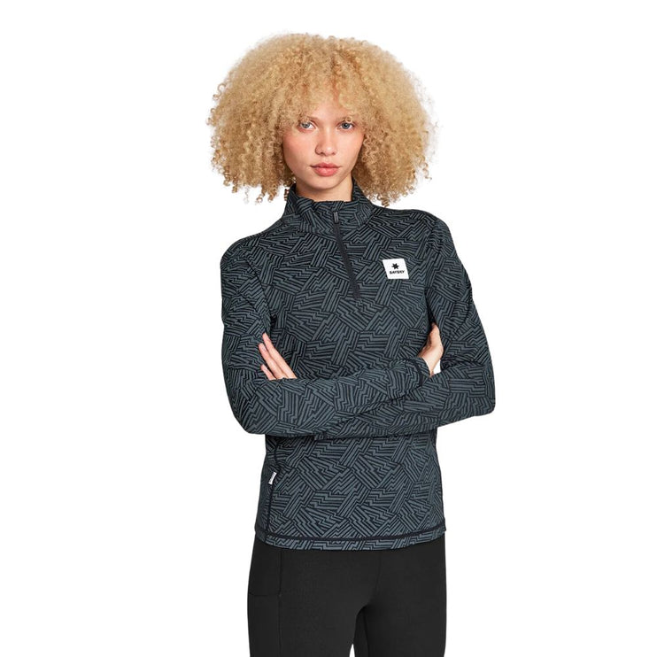 Saysky | Reflective Pace 1/2 Zip Long Sleeve | Dames | Black AOP