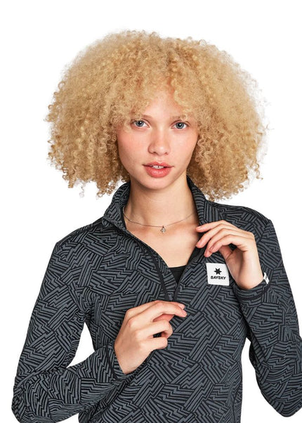 Saysky | Reflective Pace 1/2 Zip Long Sleeve | Dames | Black AOP