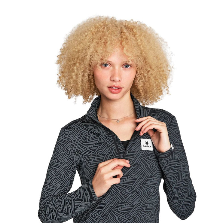 Saysky | Reflective Pace 1/2 Zip Long Sleeve | Dames | Black AOP
