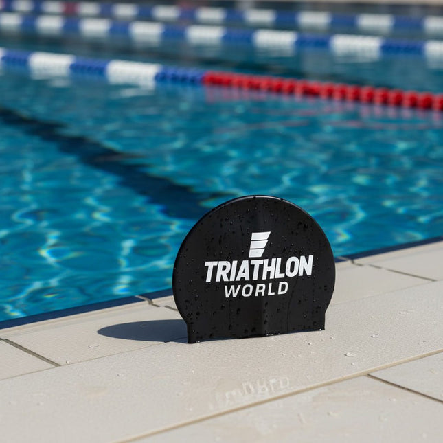 TriathlonWorld | Classic Silicone Swim Cap | Black / White