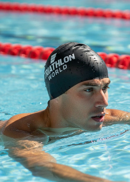 TriathlonWorld | Klassische Silikon-Badekappe | Schwarz / Weiß