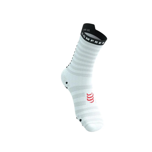 Compressport | Pro Racing Socken V4 | Ultralight | Run High | Weiß / Fluo Rot / Schwarz