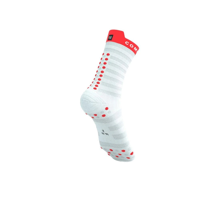 Compressport | Pro Racing Socken V4 | Ultralight | Run High | Weiß / Fluo Rot / Schwarz