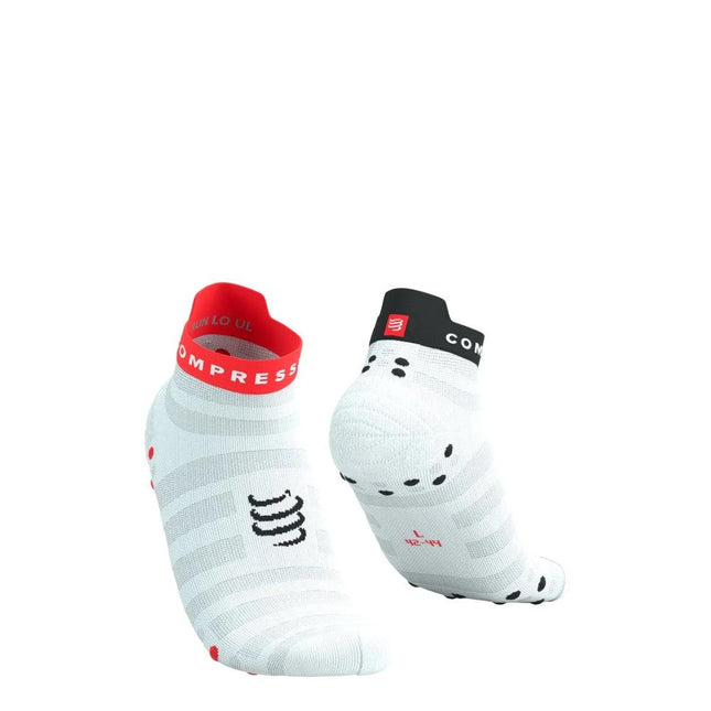 Compressport | Pro Racing Socken V4 | Ultralight | Run Low | Weiß / Fluo Rot / Schwarz
