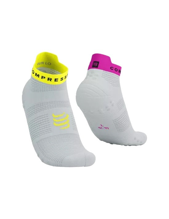 Compressport | Pro Racing Socks V4 | Run Low | White / Yellow / Pink Compressport
