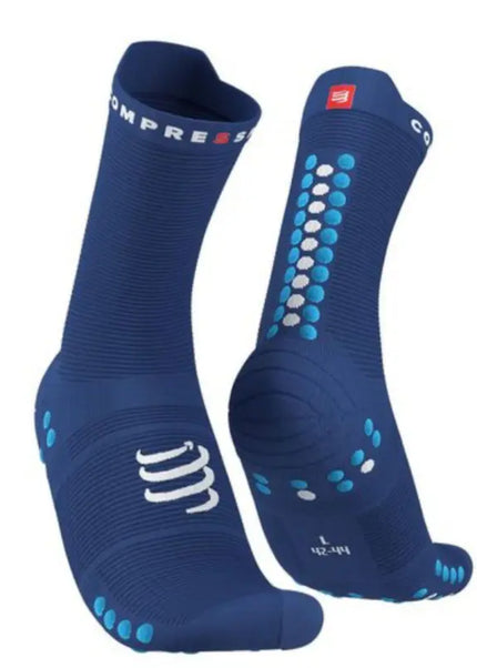 Compressport | Pro Racing Socks V4  | Run High | Sodalite / Fluo Blue Compressport