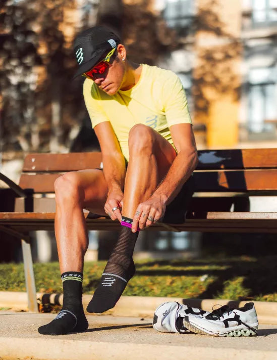 Compressport | Pro Marathon Socks V2 | Black / Yellow / Pink Compressport