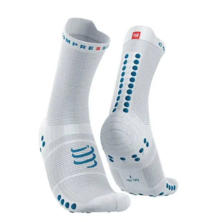 Compressport | Pro Racing Socks V4  | Run High | White / Fjord Blue Compressport